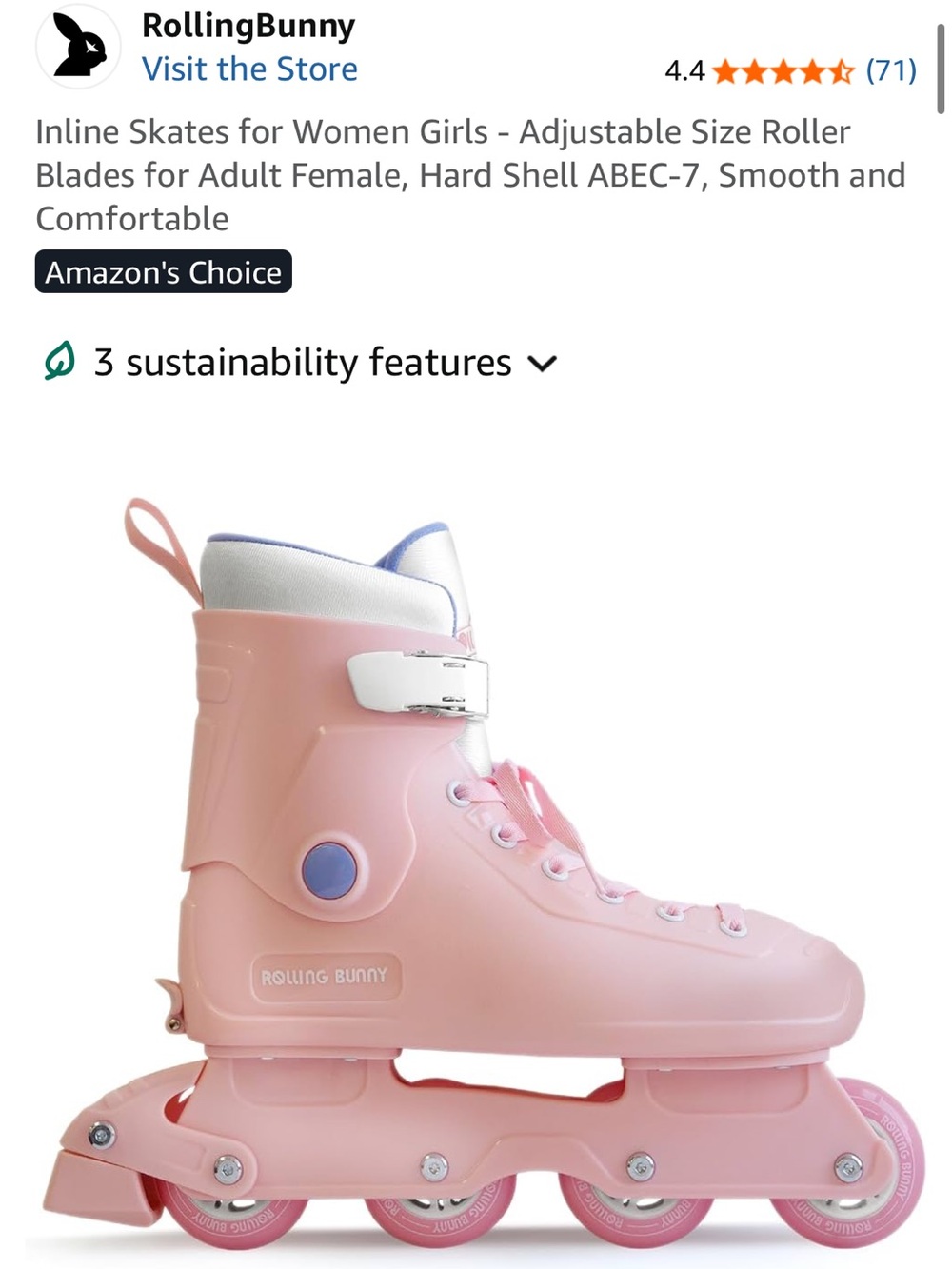 BNIB Rolling Bunny Inline Skates Adjustable Size Roller Blades 6-8